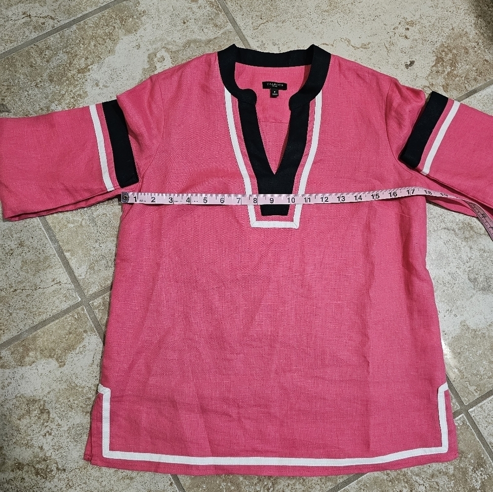 Talbots Women Petite Small Tunic Pink Black White Linen Coastal Preppy Resort - Picture 6 of 7